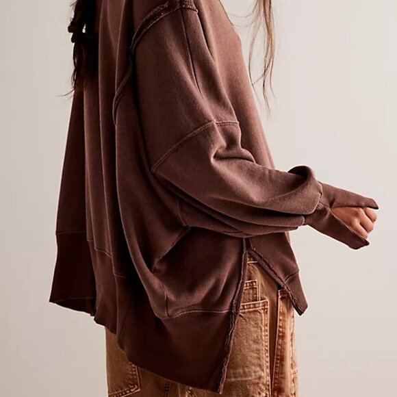 NWT Free People / We The Free Camden Sweatshirt - Chocolate Love - Picture 2 of 4
